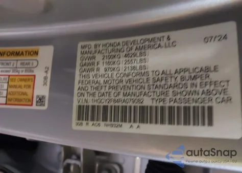 2024 Honda Accord Hybrid Touring from USA, damaged, VIN 1HGCY2F84RA079082